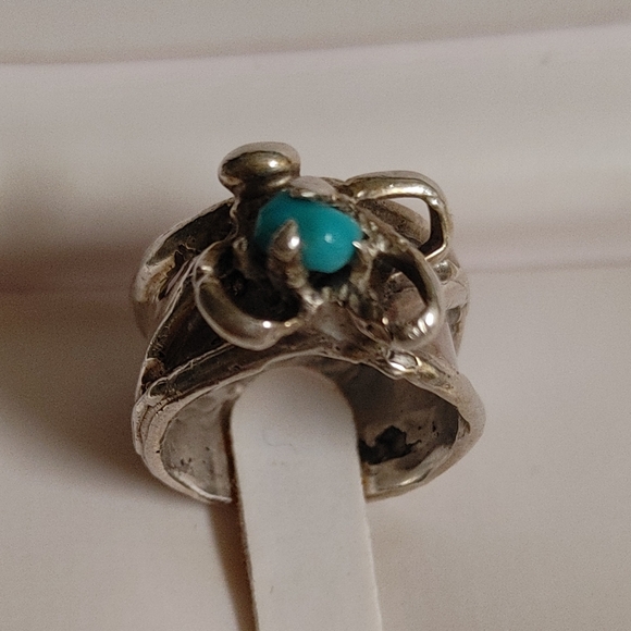 Brutalist Sterling Silver Sleeping Beauty Turquoise Ring Sz 6.25 - Picture 7 of 12